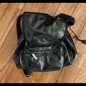 Le Sport Sac small black shiny backpack purse